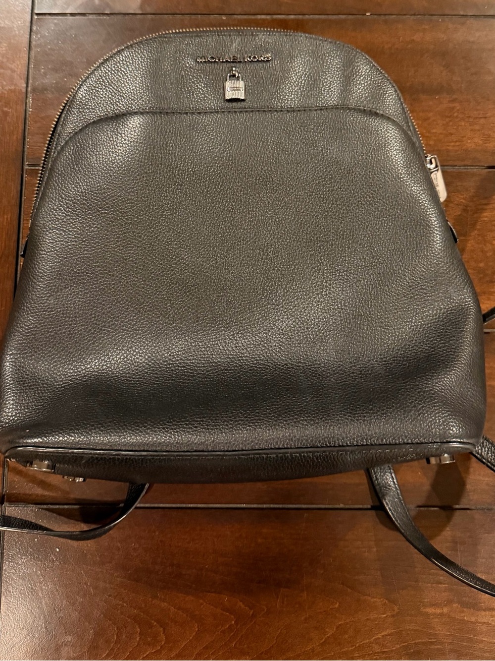 Michael Kors Rhea Black Pebbled Leather Backpack with Front Zip Pocket
